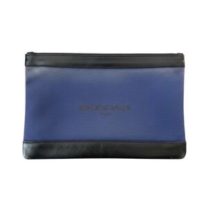 Balenciaga Blue and Black Leather-Trim Toiletry Pouch